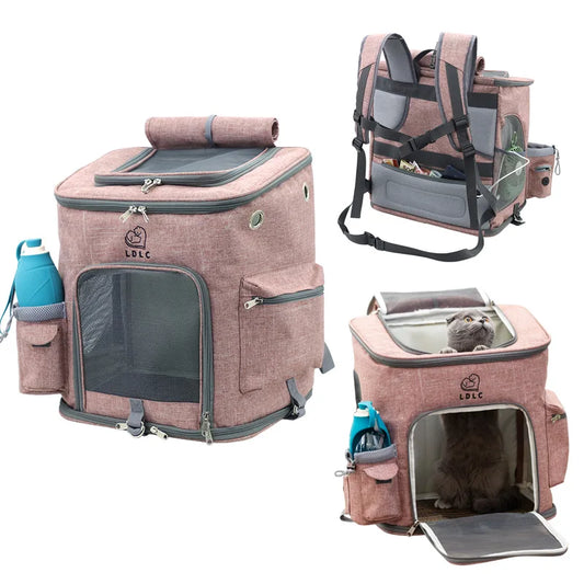 L/M foldable cat backpack carrier-large capacity pet travel bag durable waterproof design outdoor hiking & airplane trips
