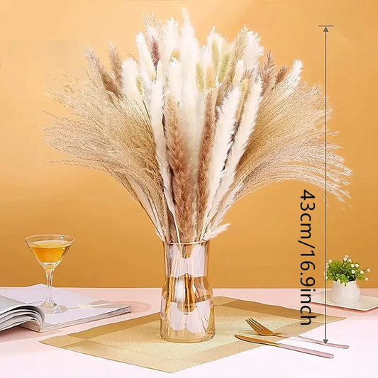 106pcs Bohemian Chic Pampas Grass Decor Set, 43cm Fluffy Faux Flowers, Rattan Material, No Electricity Needed, Perfect for Home