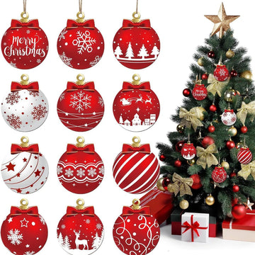 12Pcs Wooden Christmas Tree Ball Ornament Hanging Decor Xmas Ball Pendant DIY Christmas Tree Decor for 2026 Home New Year Gifts