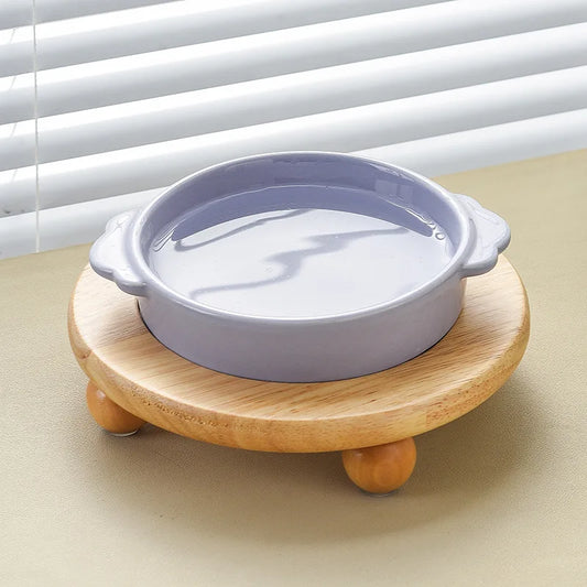400ml Cat Food Water Bowl Double Pet Ceramic Bowls with Wooden Stand Small Dogs Drinking Eating Basin Plate Pet Supplies