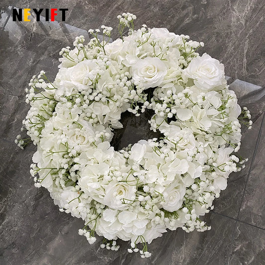 Wedding Table Centerpiece Candlestick Decor Garland Flower Wreath Crown Baby breath Rose Floral Arrangement Christmas Party Prop