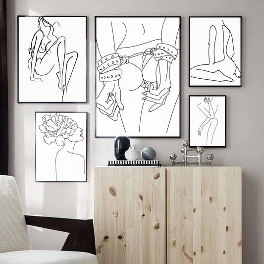 Abstract And Minimalist Sign Language And Nude Lines Female Portrait Art Poster Canvas Print Home Living Room Bedroom Wall Decor