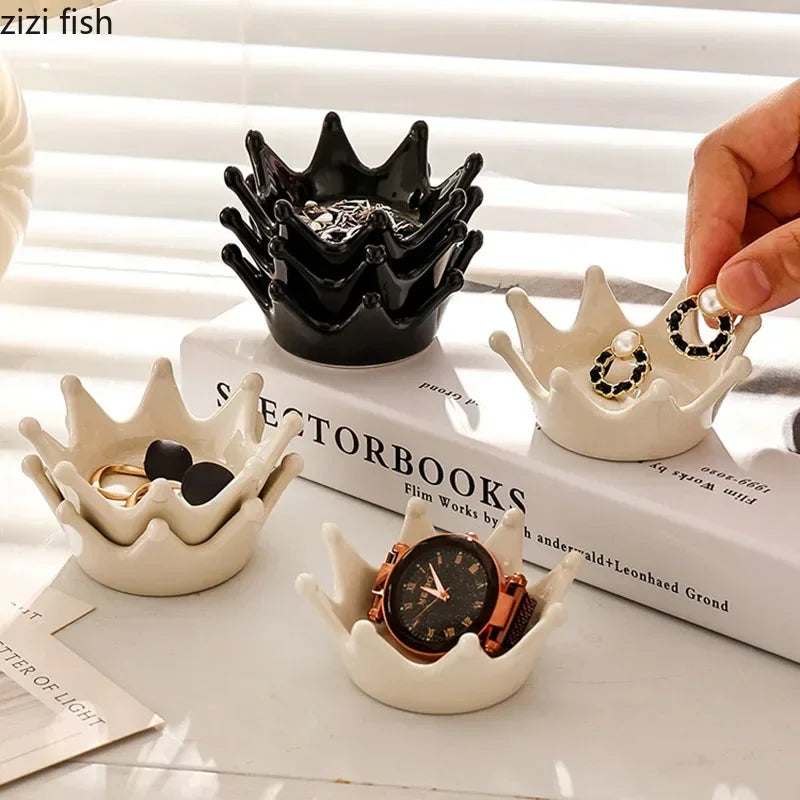 Crown Shaped Ceramic Decorative Tray Desktop Creative Jewelry Storage Tray Household Irregular Ring Pendant Jewelry Storage Tray
