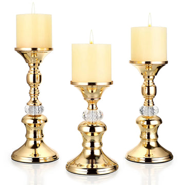 Gold Metal Pillar Candlestick Holders Vintage Pillar Candle Holders Elegant Metal Crystal Pillar Candle Stands