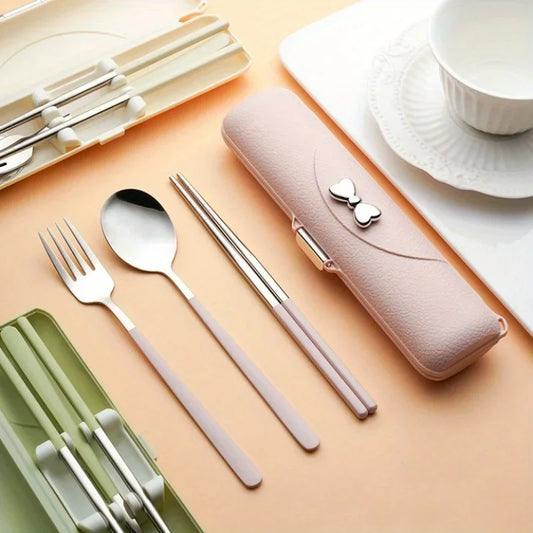 3pcs stainless steel portable cutlery spoon fork and chopsticks storage box gift Travel set for Outdoor,Picnic,School New year
