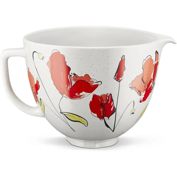 5 Quart Poppy Ceramic Mixing Bowl Compatible with 4.5-5 Quart Tilt-Head Stand Mixers