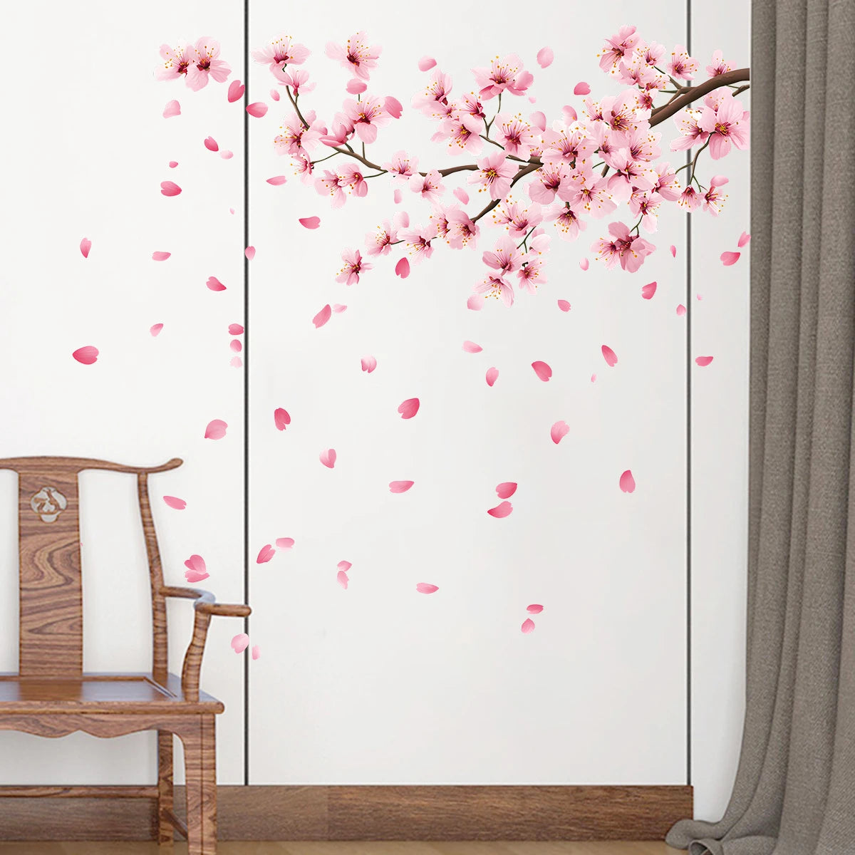 1PC New peach blossom falling branches wall decoration sticker, living room entrance TV wall decoration self-adhesive