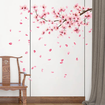 1PC New peach blossom falling branches wall decoration sticker, living room entrance TV wall decoration self-adhesive