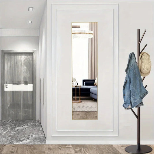 59"x16" Full Length Rectangular Mirror Wall or Leaning Aluminum Alloy Frame with Stand Gold