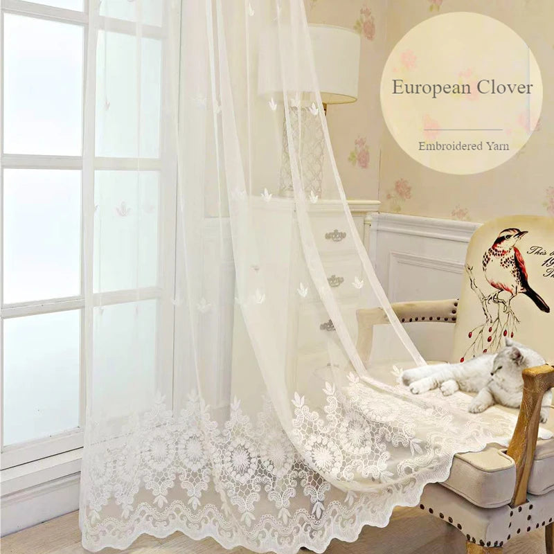 White European Embroider Window Tulle for Bedroom Living Room Balcony High-quality Luxury Drapes Retro Lace Sheer Curtain Voile