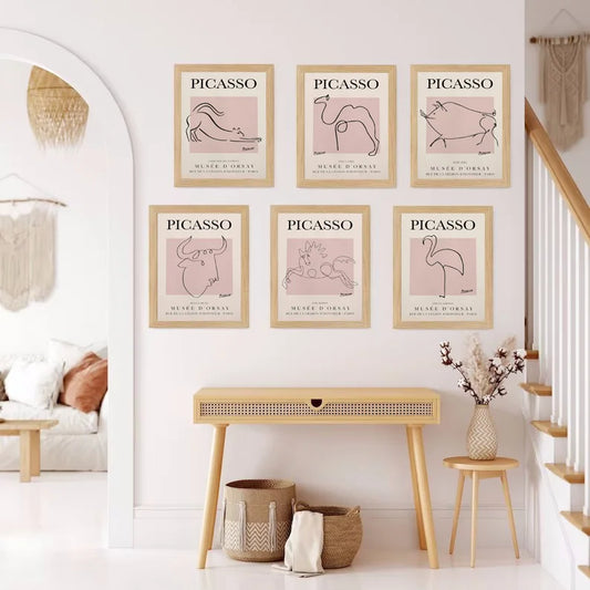Retro Simple Picasso Abstract Art Animal Line Simple Drawing Poster Canvas Painting Prints Pictures Room Home Wall Decor Gift