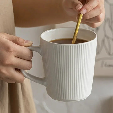 Embossment Ceramics Mug Nordic Style Milk Coffee Mug with Handle Household Office Pratical Water Cup Solid Color Striped Shape