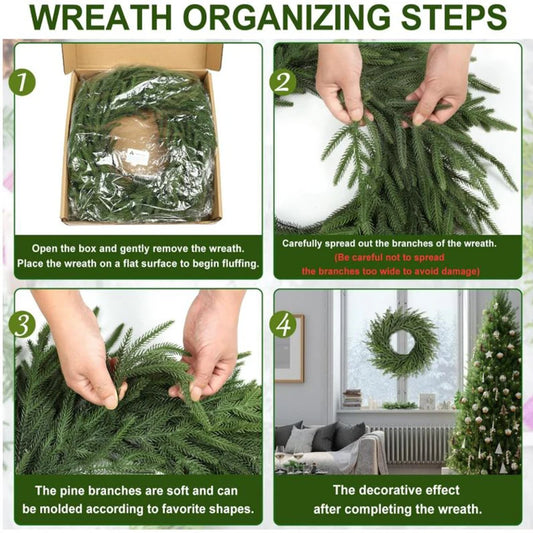 24" Norfolk Pine Wreath for Front Door, Real Touch Norfolk Pine Wreath Artificial Green Wreath Greenery Realistic Wreath Holiday