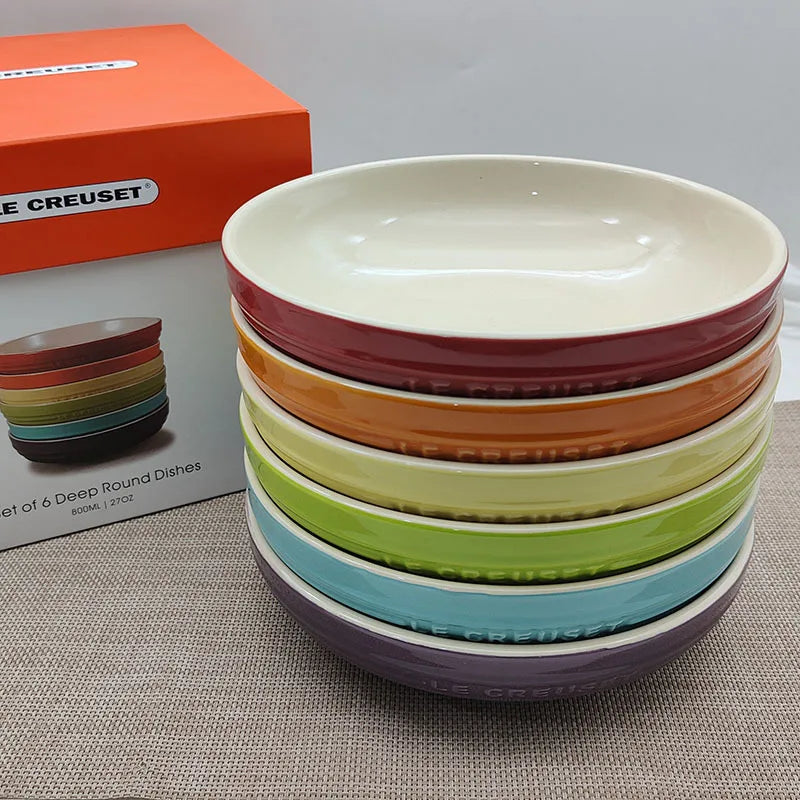 1PC High Temperature Ceramic Tableware French Gradual Change Color Color English Relief Practical Plate Deep Plate Home Kitchen