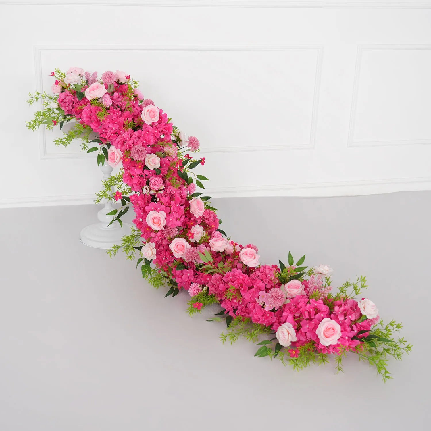 Uflower 1m/2m Pink Rose Hydrangea Flower Row Runner Artificial Flowers Wedding Backdrop Decor Floral Party Prop Window Display