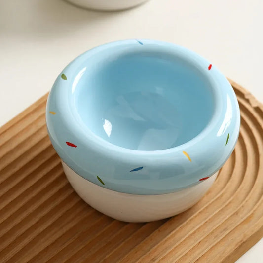 Donut Ceramic Pet Bowl Wide Mouth Cat/Dog Dish Non-Slip Heavy Base Anti-Tip Food & Water Bowl Cute Design