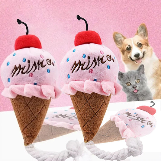 Dog Plush Sound Chew Toy Cute Hamburger Bite Resistant Interactive Squeaky Funny Companion Pet Playing Toy Ice Cream Fries Doll