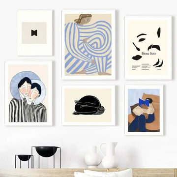 Abstract Line Girl Couples Book Minimalist Wall Art Canvas Painting Nordic Posters And Prints Wall Picture For Living Room Decor
