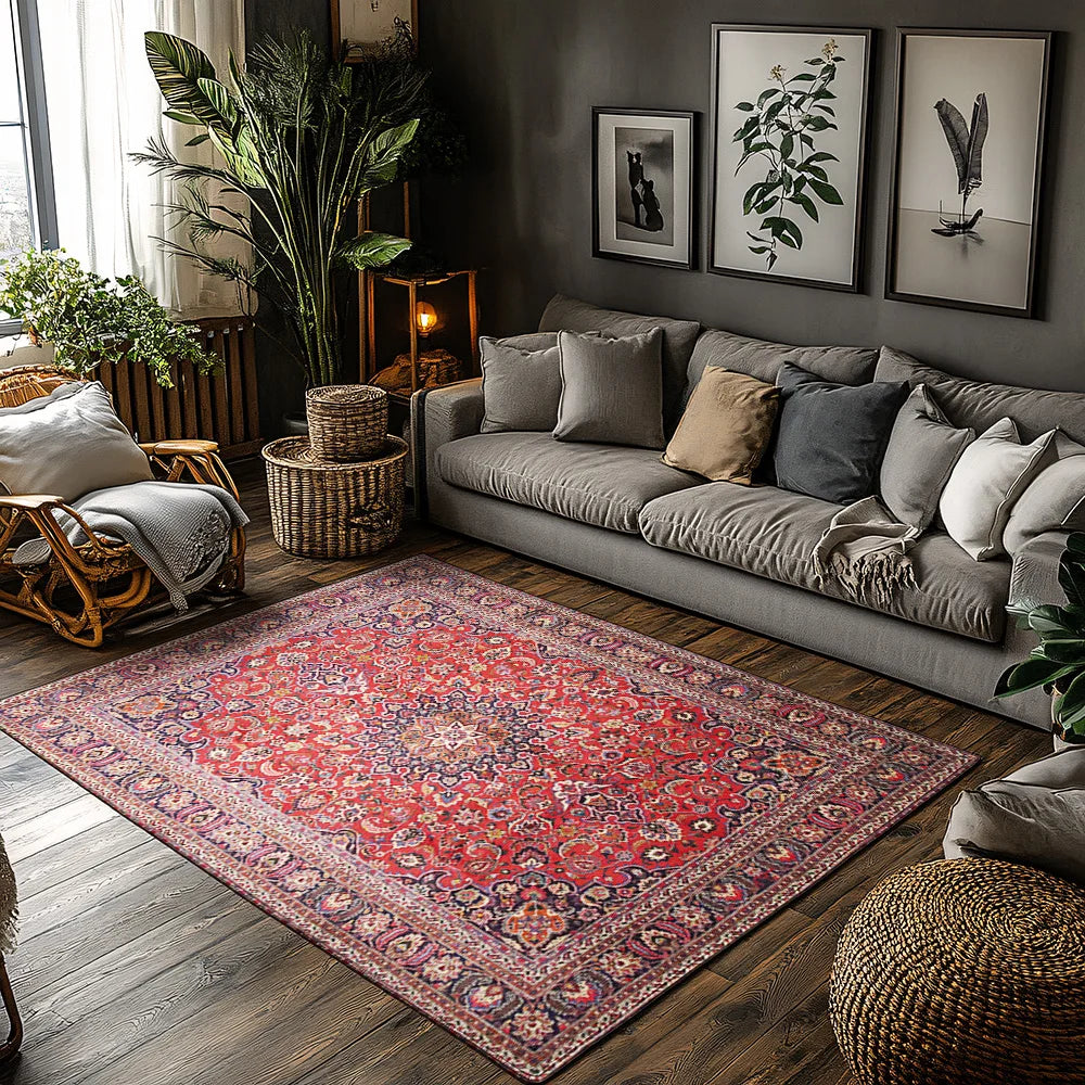 Classic Blue Floral Persian Rug Living Room Decor Ottoman Cover Rustic Boho Style Area Mat for Home Bedroom Accent (5x8)