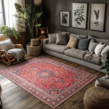 Classic Blue Floral Persian Rug Living Room Decor Ottoman Cover Rustic Boho Style Area Mat for Home Bedroom Accent (5x8)