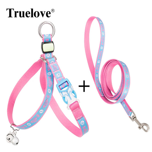 Truelove Pet Cat Harness Leash Suit Jacquard Pattern Webbing with Reflective Bells TLH3911