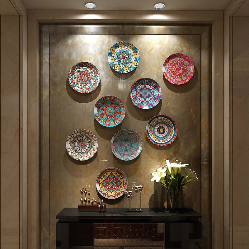 Ceramic Bohemian Style Decorative Plate Living Room Desk Sitting Plate Home Hotel Background Wall Hanging Art Plate
