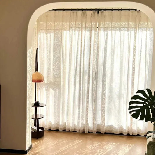 French Elegant Sheer Curtains for Living Room Luxury Tulle for Window Drapes for Bedroom Decor Tree Shadow Light Filtering