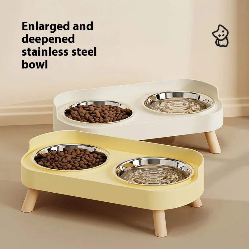 Premium Stainless Steel Cat Dog Bowl Dual Non Spill Design Anti Tip Pet Feeder with Slip Proof Base and Elevated Neck Support