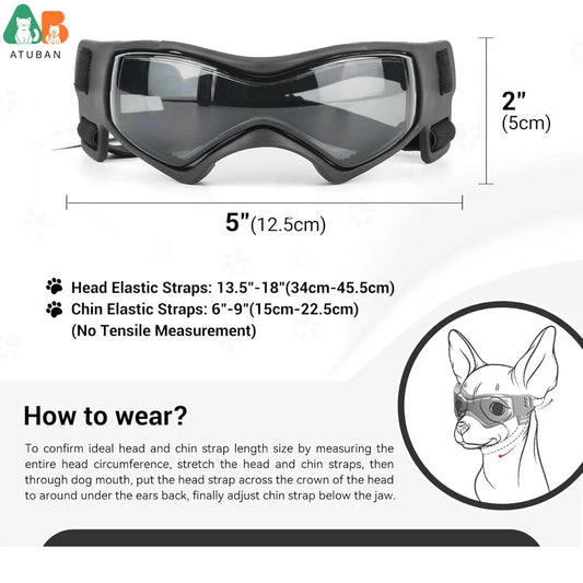ATUBAN Dog Sunglasses,UV Protection Doggy Goggles Small to Medium Breeds, Outdoor Riding Dog Eye Protection,Anti-Fog Windproof