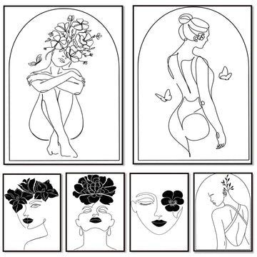 Feminine line art, body line black and white boho wall art feminism gift, female body aesthetics wall art decor poster,
