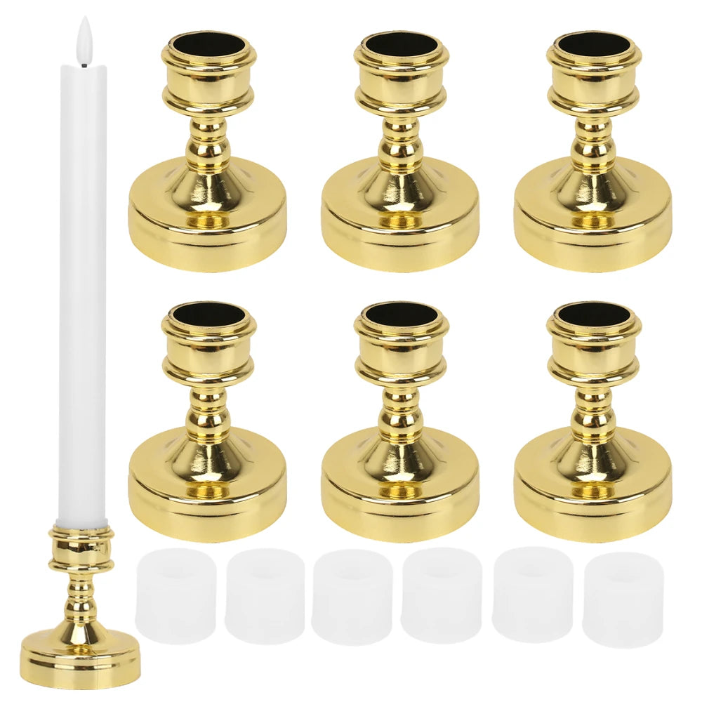 6Pcs Taper Candle Holders Candlestick Bronze Gold Rod Wax Base For Wedding Party Festival Candlestick Home Decor Candle Holders