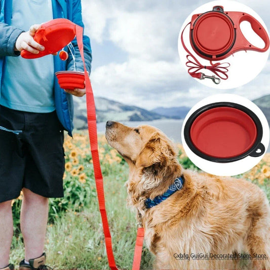 3-in-1 Dog Leash with Water Bottle Bowl Retractable Lead for Puppy Medium Pet Walking Automatic Universal Portable Supplies 2025