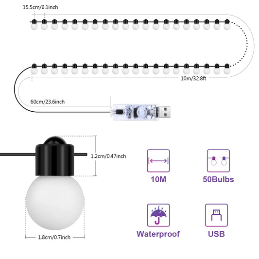 USB Bluetooth G18 LED String Light 10M 50 Bulbs Christmas Festoon Fairy Lights Room Outdoor Garden Camping Decor LED Garland