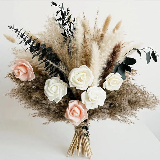 Dried Flower Bouquet | Pampas Grass Decor | Floral Arrangements for Home & Wedding | Boho, Rustic, and Modern Decorations (Witho