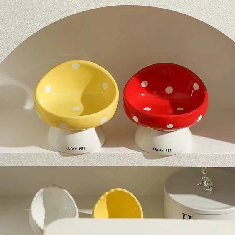 Cat Ceramic Bowl Cute Mushroom Shaped Pet Food Water Bowls Elevated Small Dogs Feeding Feeders Raised Puppy Feeding Products