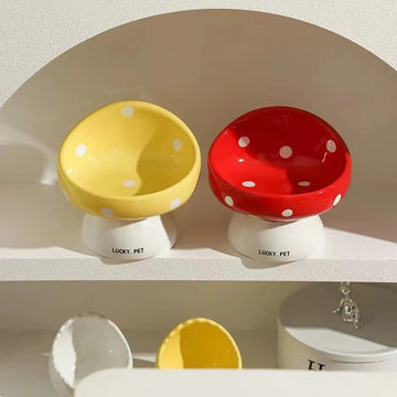 Cat Ceramic Bowl Cute Mushroom Shaped Pet Food Water Bowls Elevated Small Dogs Feeding Feeders Raised Puppy Feeding Products