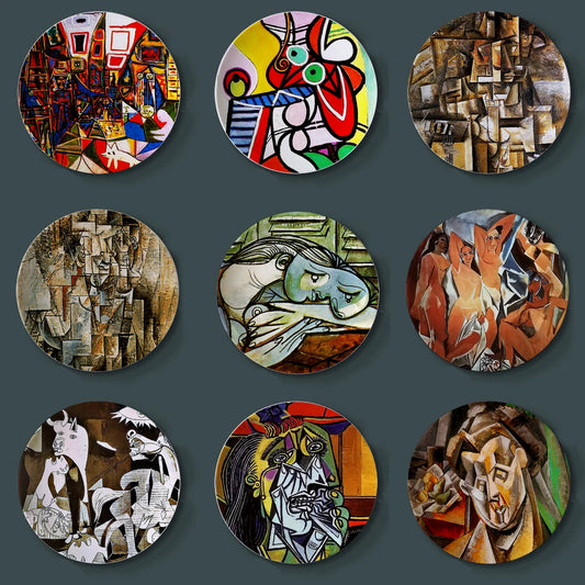 Spanish Picasso Painting Plates for Home Wall Decor Abstract Watercolor Desk Display Ceramic Craft Round Colorful Plate
