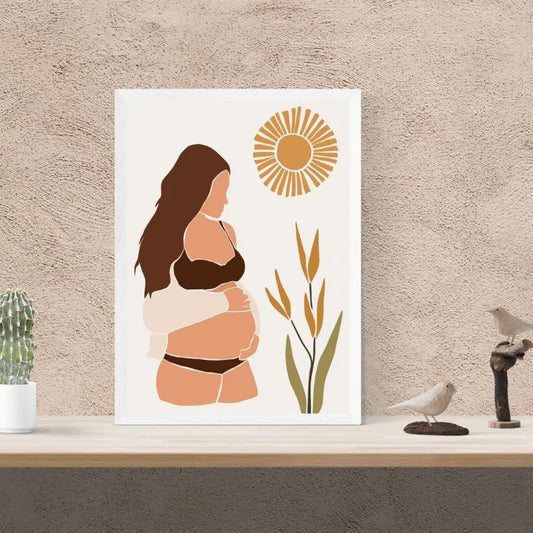 Boho Neutral Pregnant Woman Line Art Print Mom Baby Canvas Poster Gender Reveal Mothers Day Gift Minimalist Nursery Wall Decor