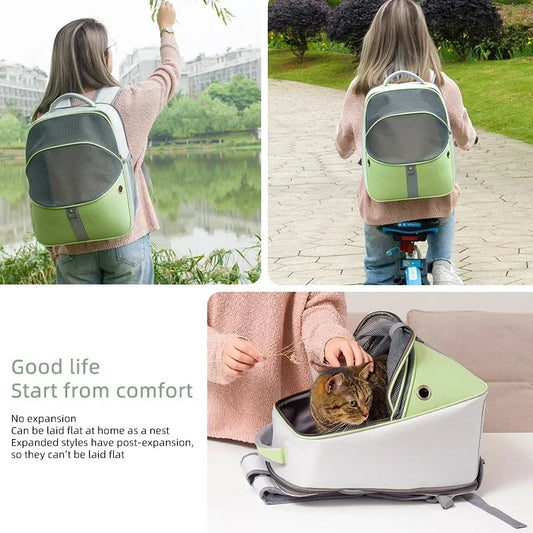 Portable Foldable Pet Carrier Bag, Outdoor, Cat and Dog Backpack, Breathable Travel Bag, Oxford Fabric, Collapsible