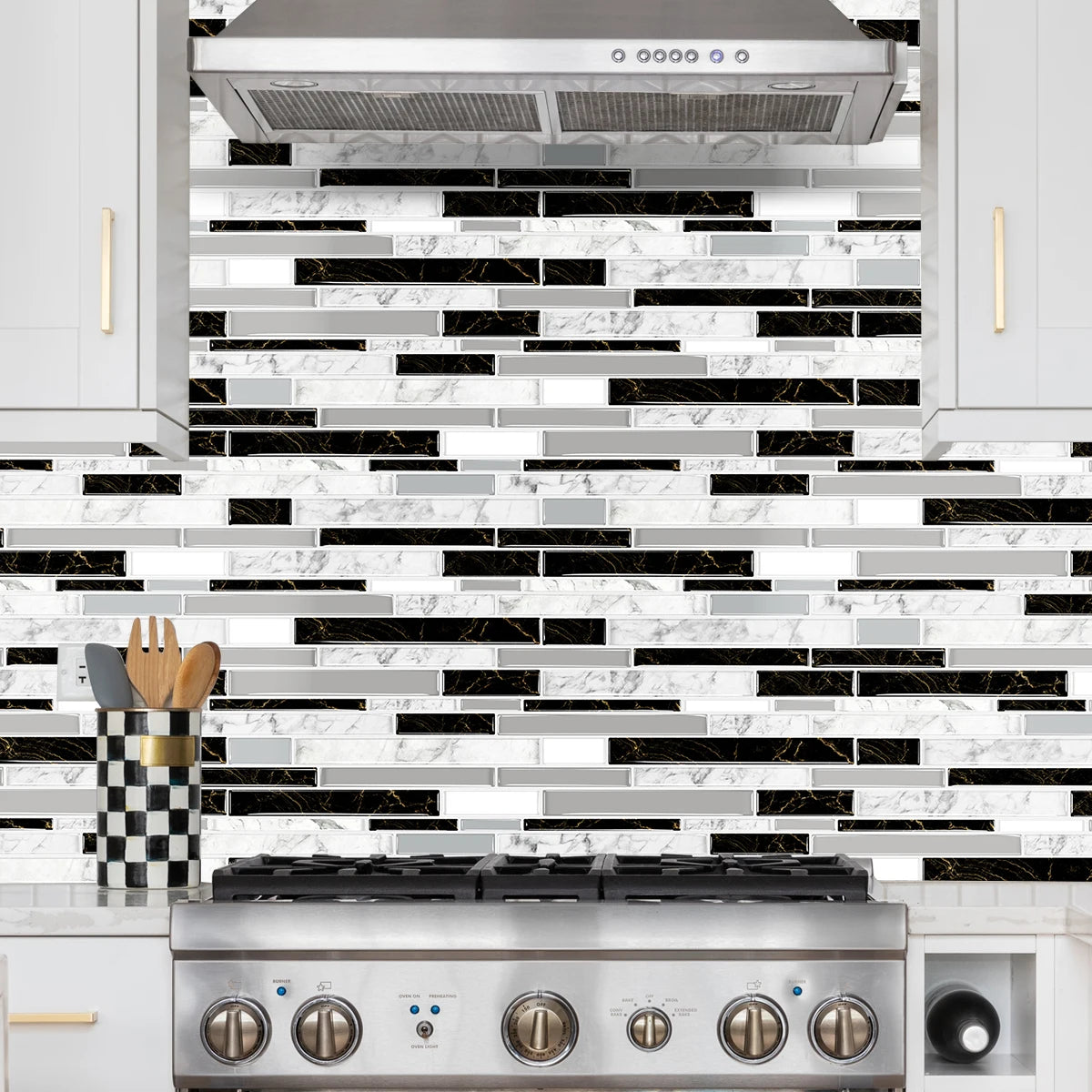 12PCS Classic Marbled Crystal Glossy Kitchen Stickers Waterproof Oil Resistant Self-Adhesive Kitchen & Bath Tile Stickers Backgr