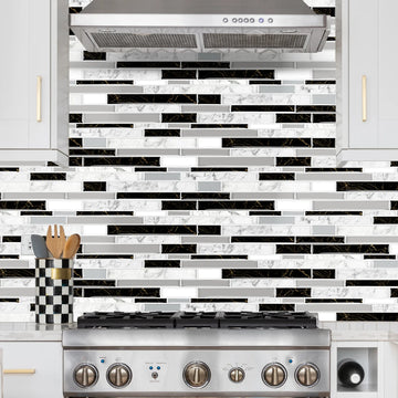 12PCS Classic Marbled Crystal Glossy Kitchen Stickers Waterproof Oil Resistant Self-Adhesive Kitchen & Bath Tile Stickers Backgr