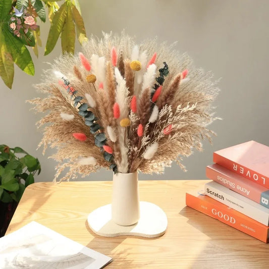 Dried Flowers Bouquet with Natural Pampas Grass and Bunny Tail for Boho Home Decor and Wedding Centerpieces