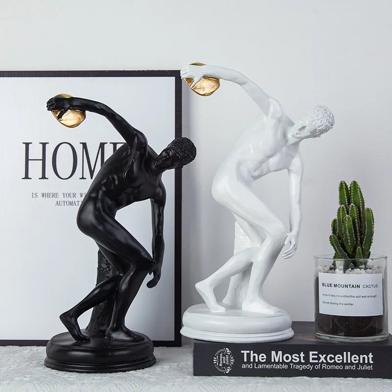 Discus Thrower Statue for Decoration Greek Statue Nude Male Athlete Roman Decorative Figurines Sculpture Home Office Bookshelf