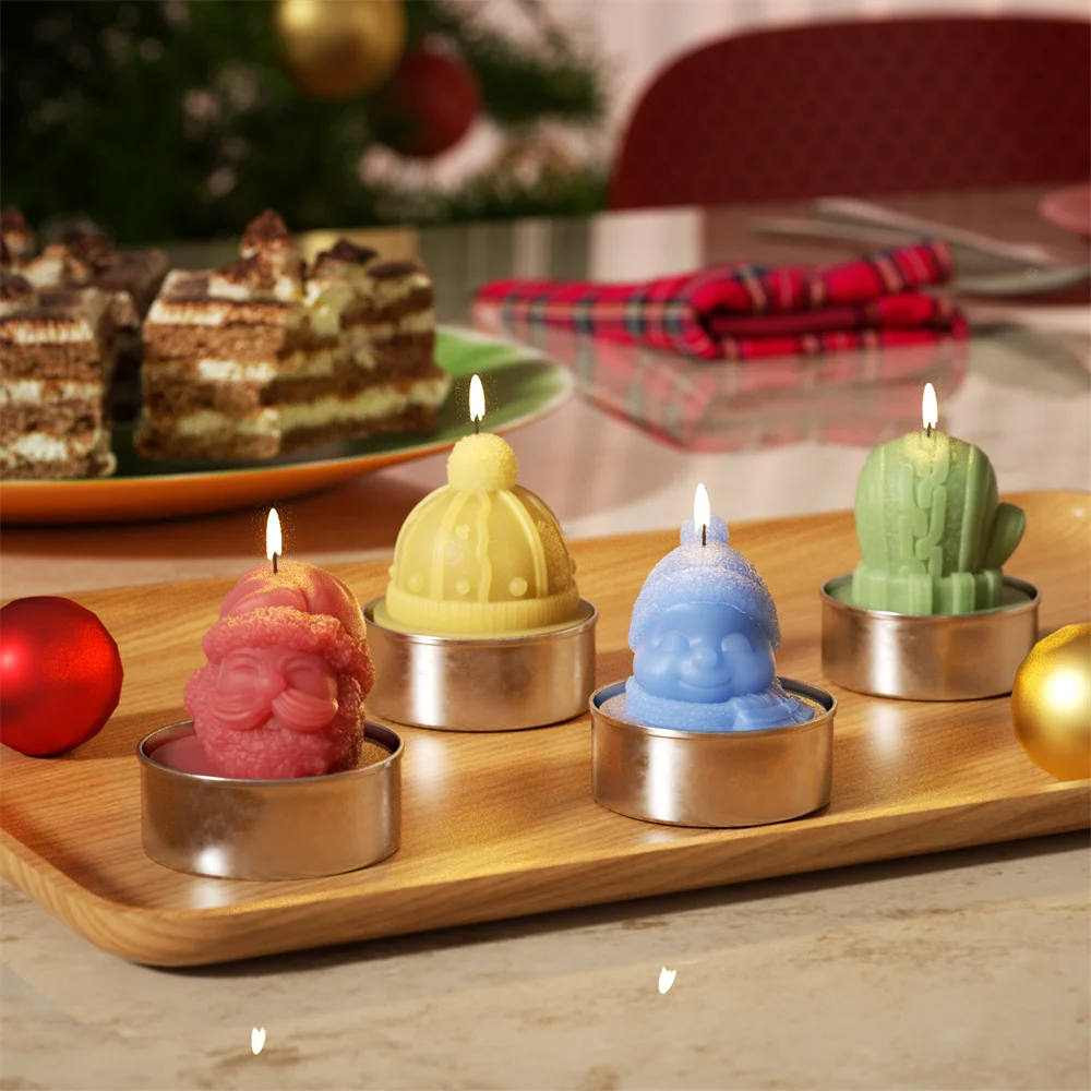 Mini Jolly Winter Characters Tealight Candle Mold 3D Christmas Silicone Mould DIY Handmade Candle Making Supplies