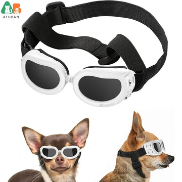 ATUBAN Small Breed Dog Goggles - UV Protection Sunglasses with Adjustable Strap, Windproof, Anti-Fog for Small Dogs, White
