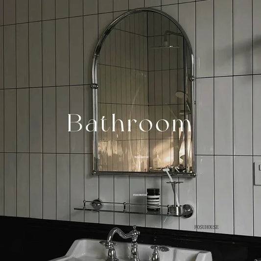 Wall-mounted Bathroom Mirrors Nordic Home Decor Stainless Steel Vanity Mirror with Light Simple Arch-shaped Decorative Mirrors