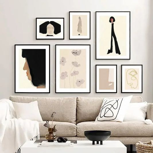 Girl Flower Geometry Line Face Modern Minimalist Posters Wall Art Prints Abstract Pictures Canvas Painting For Living Room Decor