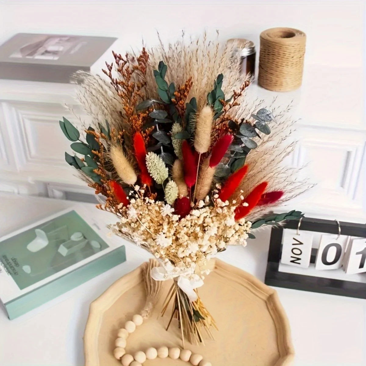70 Pcs Luxurious Fluffy Pampas Grass Bouquet - Bohemian Dried Flower Bouquet Perfect for Spring Home Decor, Wedding,