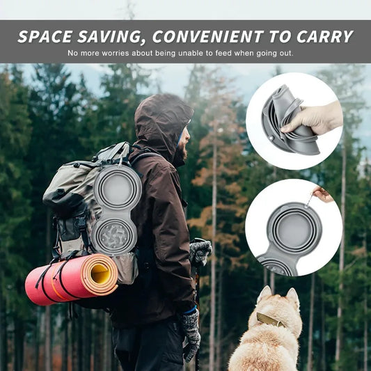 1PCS Retractable Silicone Dog Cat Bowl Outdoor Travel Dog Slow Feeding Bowls Collapsible Double Feeder Dish Prevents Overfeeding