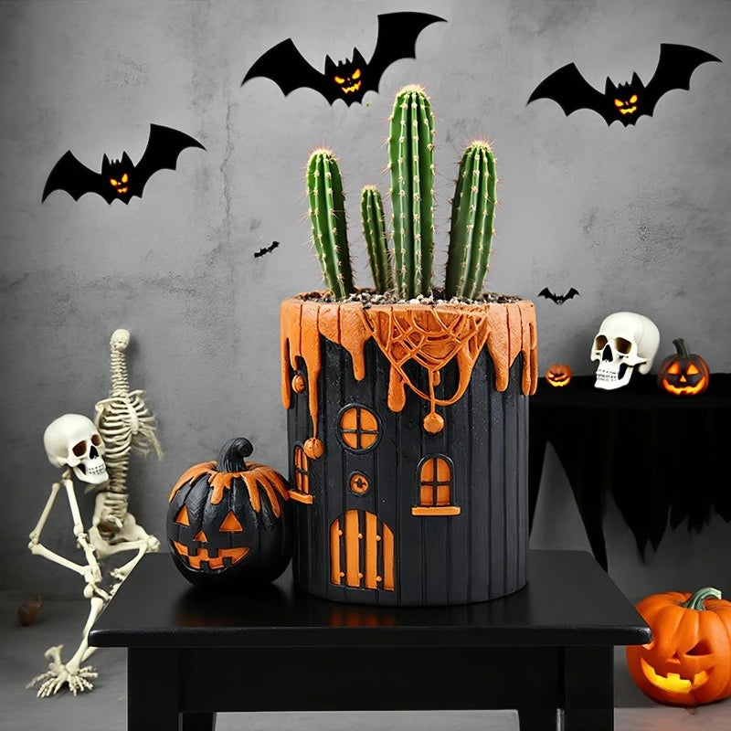 Halloween Pumpkin Flowerpot Funny and Terrifying Decoration Ornament Desktop Green Plant Succulent Planting Potted Plant